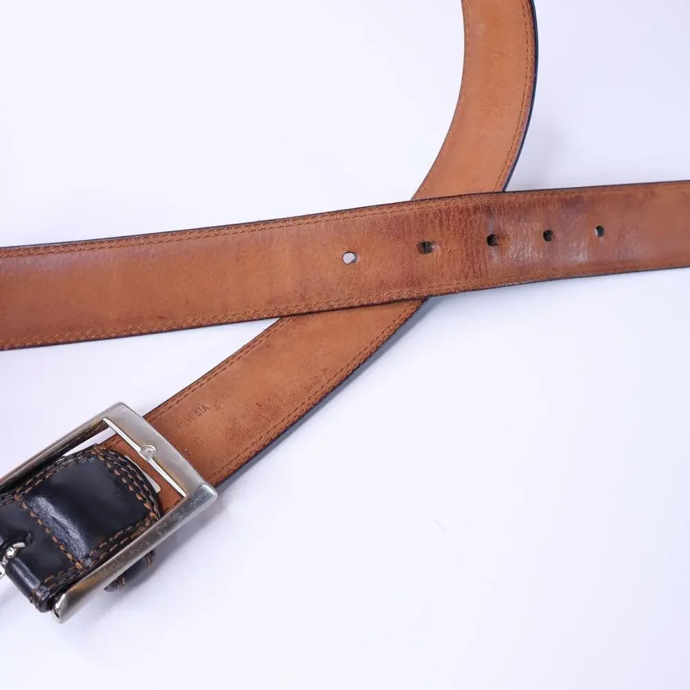 COLE HAAN Leather Braided Belt Black with Brown Stitching Men's 38/L